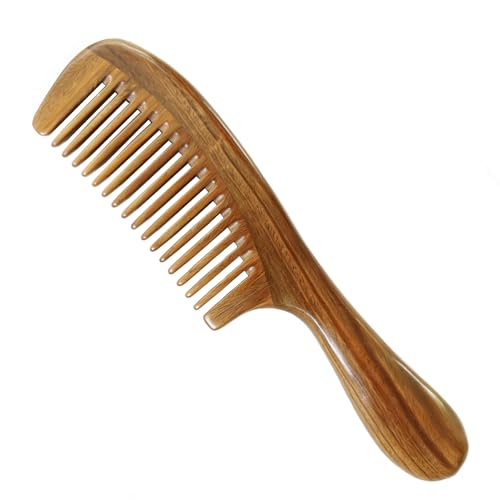 Rabetly Natural Green Sandalwood Hair Comb with Wide Teeth - Anti-Static Detox Wooden Comb