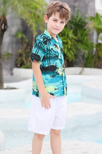 Cromoncent Men's Hawaiian Shirt Short Sleeve Tropical Beach Button Down