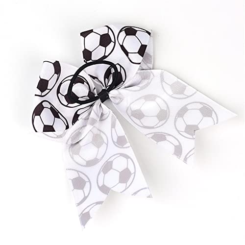 LDDCX White Soccer Hair Bows for Girls - Sport Ponytail Holders & Bows, 2 Pack