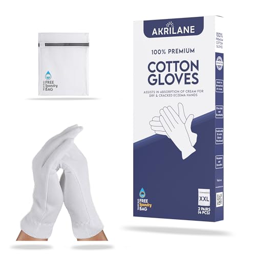 Akrilane XXL 100% Cotton Moisturizing Gloves for Dry Hands - 2 Pairs