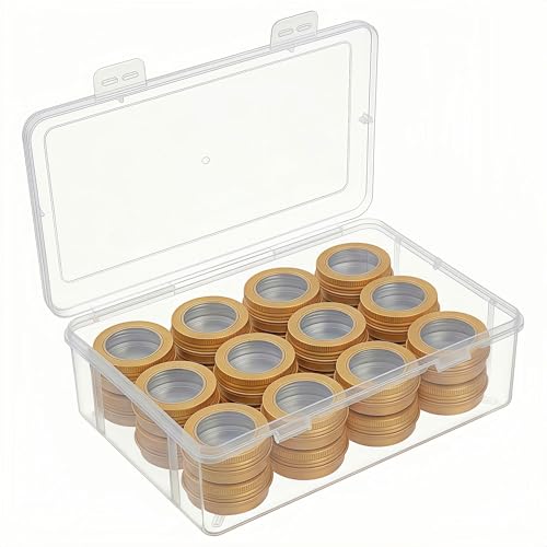 LJY 24-Piece Gold Aluminum Tins with Window Lids, 0.5 oz Storage Set
