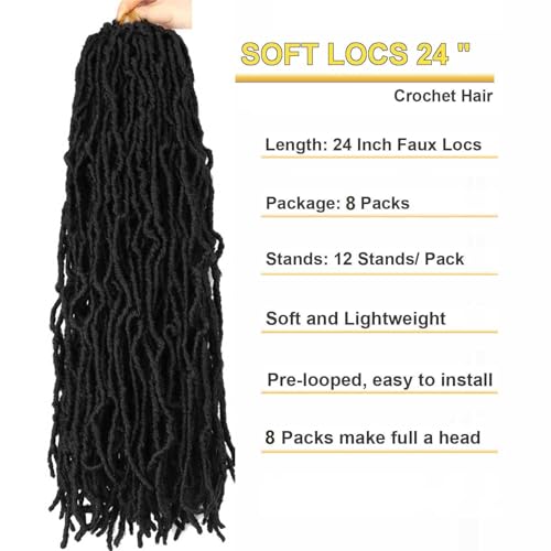 Datuoda 8 Packs 24 Inch Soft Locs Crochet Hair - 1B Faux Locs