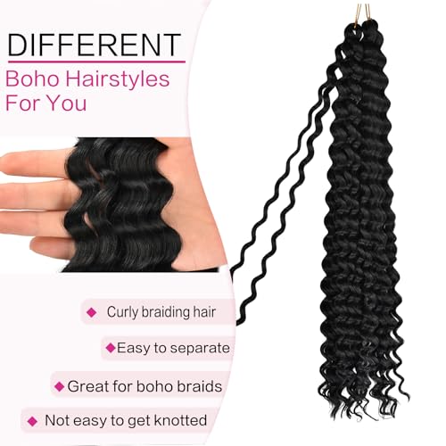 FEILIMEI Deep Wave Crochet Hair Extensions #2 24 Inch Pack of 8 - Curly Synthetic Braiding Hair for Women