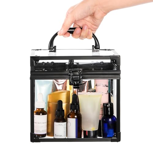 Okllen Clear Crown Makeup Organizer Case - Acrylic Cosmetic Storage Box with Handle