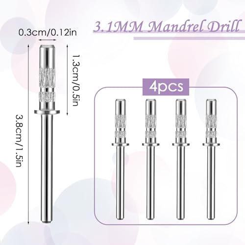 4 Pcs 3mm Mandrel Nail Drill Bits Set for Electric Nail Drills