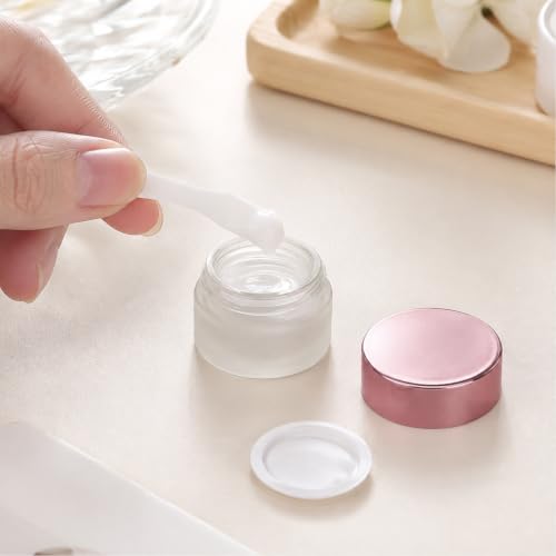 12-Pack 5g Frosted Glass Cosmetic Jars with Rose Gold Caps, Refillable Sample Vials for DIY Skincare & Makeup