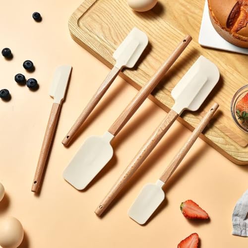 5-Piece Silicone Spatula Set with Wooden Handle - Heat Resistant 600°F