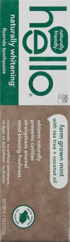 Hello Naturally Whitening Fluoride Toothpaste - Vegan, SLS Free, Mint & Tea Tree Oil, 4.7 oz (Pack of 2)