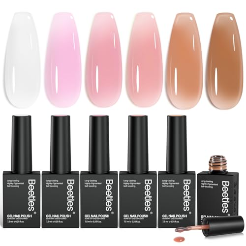 Beetles Sheer Elegance Nude Gel Nail Polish Set - 6 Colors, Sheer & Neutral, Jelly Gel Polish