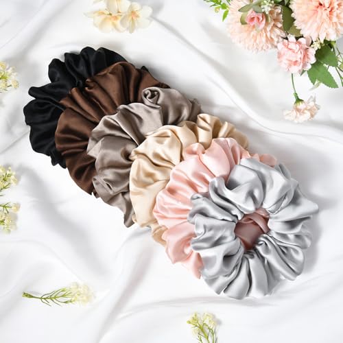 CEELGON Extra Large Satin Hair Scrunchies for Thick Hair, 6-Pack
