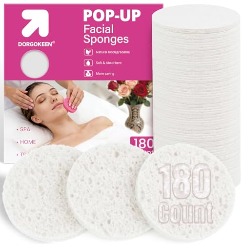 180 Pack Reusable Natural Cellulose Facial Sponges for Cleansing & Exfoliating - White, Travel Size