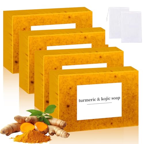 4 PCS Turmeric Soap for Dark Spots | Hydrating Bar for Face & Body