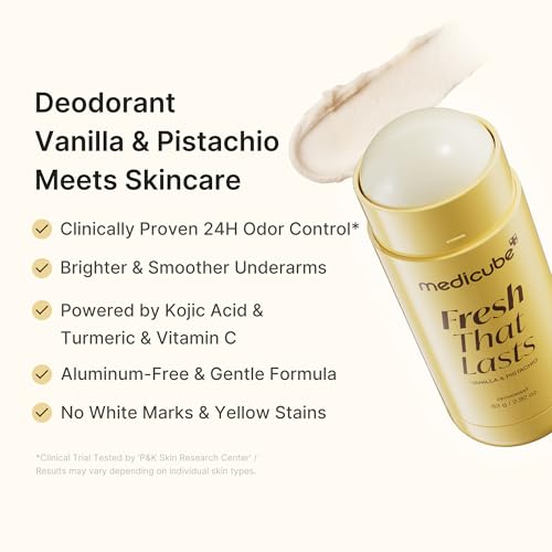 medicube Kojic Acid & Turmeric Aluminum-Free Deodorant | Vanilla & Pistachio Perfumed Stick, All-Day Odor Protection for Women & Men | Underarm Brightening Care | Korean Skincare, 2.92 oz.