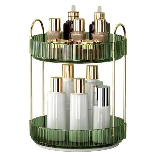 Rotating Makeup Organizer with 2 Tiers - 360 Degree Vanity Storage for Cosmetics & Skincare