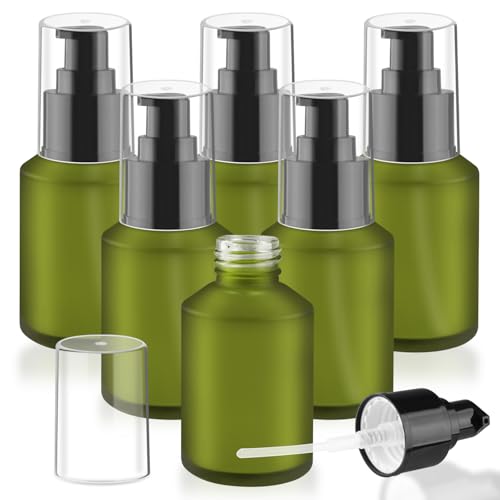 Wresty 6-Pack Green 60ml/2oz Refillable Glass Pump Bottles for Lotion & Cream
