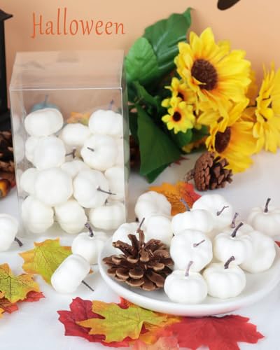 40 Mini White Foam Pumpkins for Fall & Halloween Decor