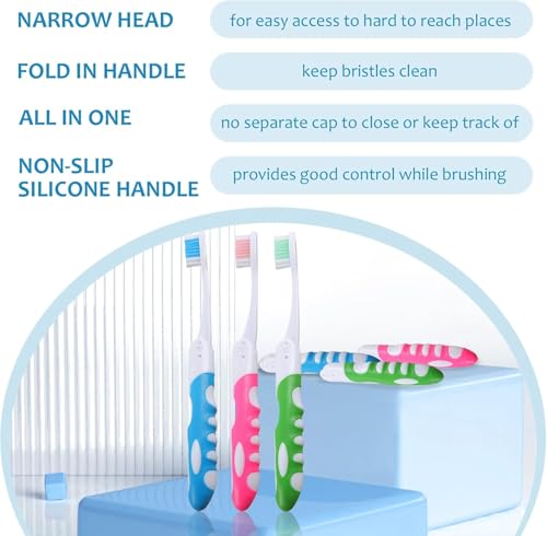 3-Pack Foldable Travel Toothbrush Set - Portable Soft Bristle for Adults & Kids
