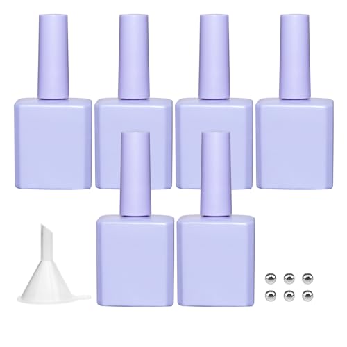 6PCS Purple Glass Nail Polish Bottles - Refillable & Leak-Proof
