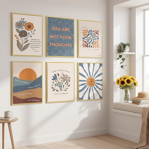 Motivational Mental Health Posters - Set of 6 Boho Prints 8x10in