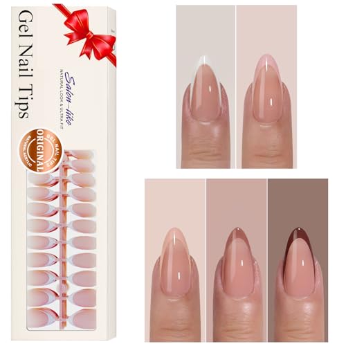 KQueenest Multi-Color French Gel Nail Tips - Medium Almond Press-On Nails, 150 Pcs