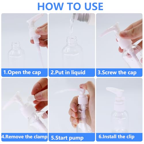 4 Pack TSA Approved Travel Pump Bottles, 3.4 Oz Refillable