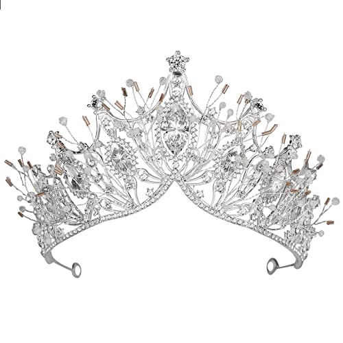 Silver Baroque Queen Crown Tiara for Women - Handmade Crystal Headband