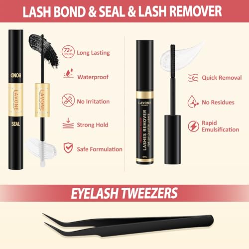 LAVONE Lash Clusters Kit - 280PCS Waterproof D Curl Lashes