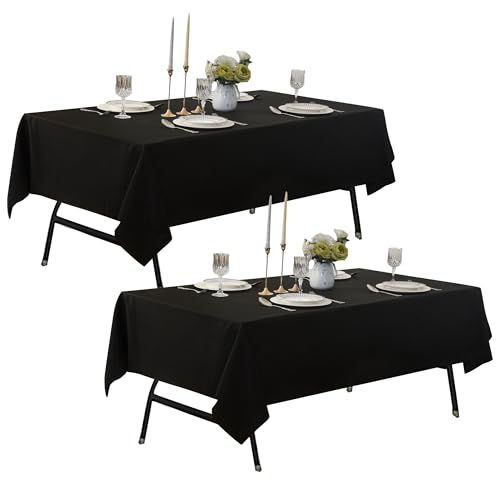 2-Pack 60x102 Inch Black Table Cloths - Stain & Wrinkle Resistant Polyester