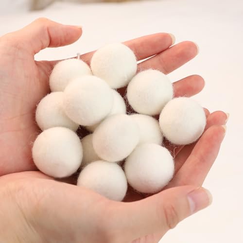 White Wool Felt Pom Pom Garland - 41.34 Inch Holiday Decor