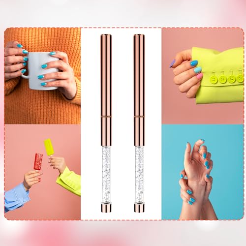 Hariendny 2Pcs Oval Gel Nail Brush Set with Rhinestone Handle