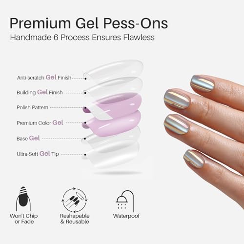 SHANGMENG Moonlight Press on Nails, Short Square Chrome Cat Eye Set, 32Ct