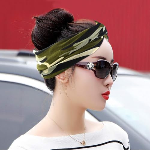 6-Pack Camo & Leopard Headbands for Women - Elastic Hair Wraps