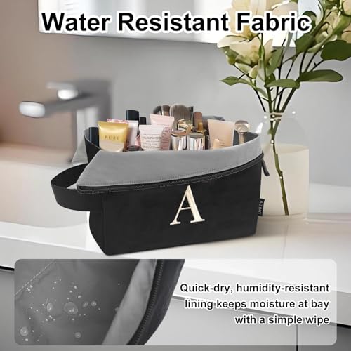A-Z Monogram Travel Toiletry Bag - Personalized Black Makeup Bag (Initial R)