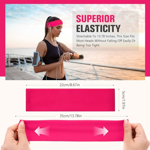 Hotop Rose Red 30 Pcs Non-Slip Stretchy Sport Headbands for Women