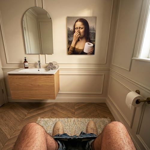 Funny Mona Lisa Bathroom Art Canvas - 12x16 Wall Decor