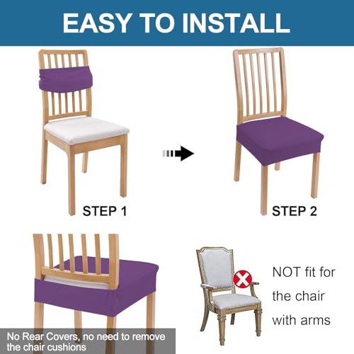 Smiry Waterproof Chair Seat Covers for Dining Room Chairs, Set of 2, Purple