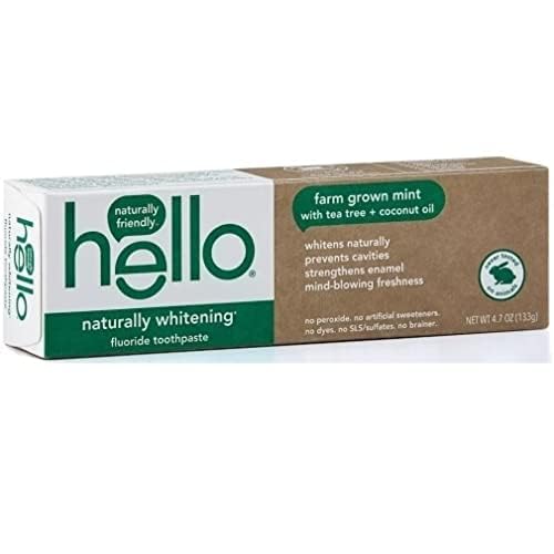 Hello Naturally Whitening Fluoride Toothpaste - Vegan, SLS Free, Mint & Tea Tree Oil, 4.7 oz (Pack of 2)