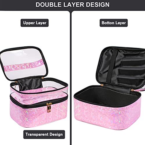 FITINI Double Layer Travel Makeup Bag, Water-Resistant Cosmetic Organizer