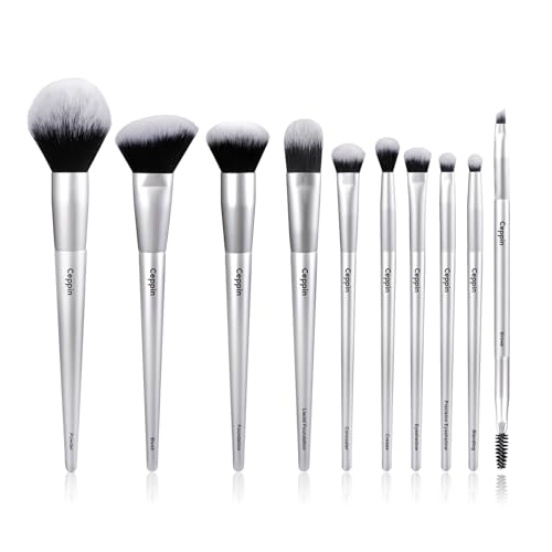Silver Makeup Brush Set - 10Pcs Professional Synthetic Brushes