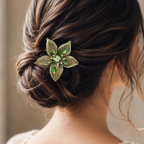 Green Crystal Flower Wedding Hair Comb - Elegant Bridal Hair Accessory