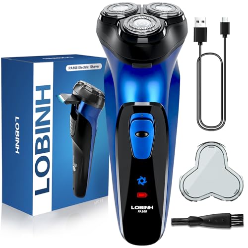 LOBINH Deep Blue Electric Razor for Men, 3D Cordless Shaver with Pop-up Trimmer