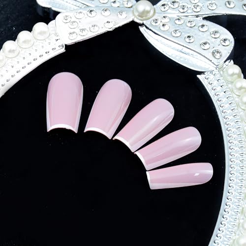 YUEJIMEIGUI White French Tips Press-On Nails Medium Square Reusable Fake Nails