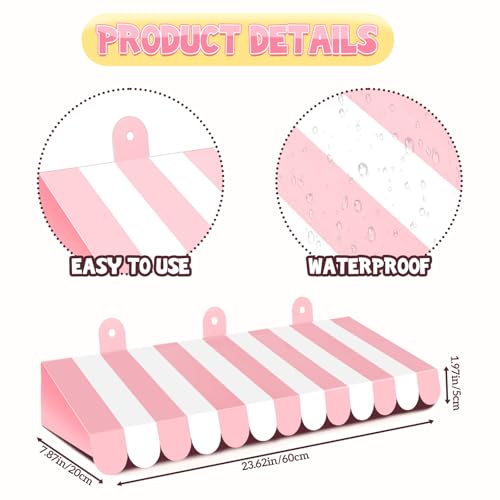 2 Pack Pink and White Circus Awnings - Carnival Decorations for Parties
