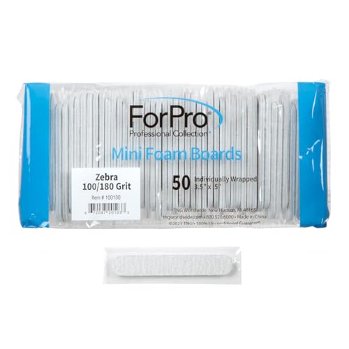 ForPro Mini Zebra Foam Nail Files, 100/180 Grit, 50-Count Disposable