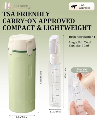 SNAGGED 4-in-1 Travel Toiletry Dispenser - Leak-Proof Refillable Bottles