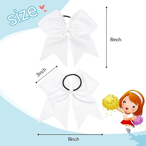 WRNZL 2 Pcs 8-Inch White Cheerleader Bows with Scrunchies