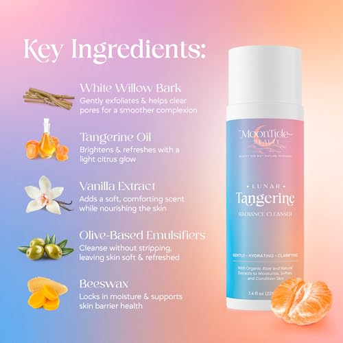 Lunar Tangerine Radiance Cleanser - Gentle Facial Wash with Aloe & Antioxidants, 7.4 fl oz