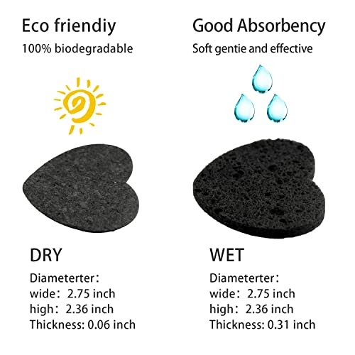 100-Pack Black Heart Shape Facial Sponges - Natural Cellulose for Cleansing & Exfoliating