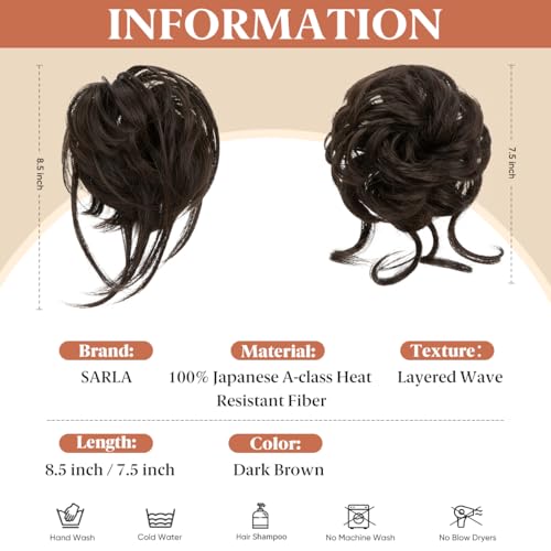 SARLA 2-Pack Messy Bun Hair Piece - Wavy Curly Synthetic Updo Scrunchie