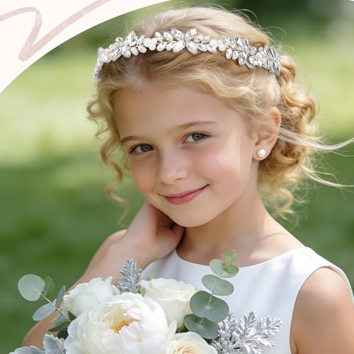 Diamond Style Flower Girl Headpiece with Crystals & Pearls for Weddings